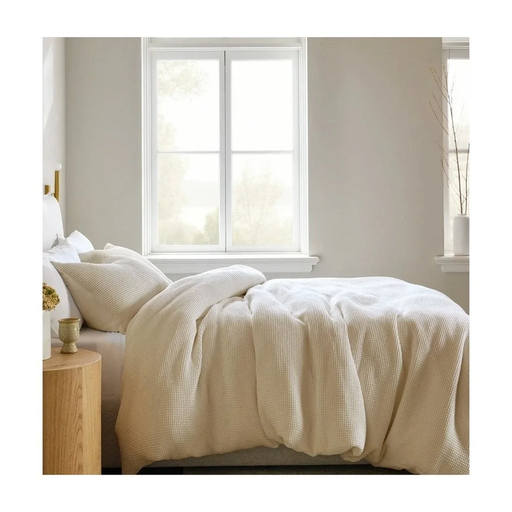 Quince Queen Organic Waffle Duvet Cover Set Undyed Off White